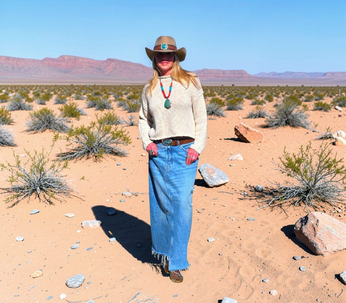 Julie wearing Southwest Boho Designs jewelry in the desert